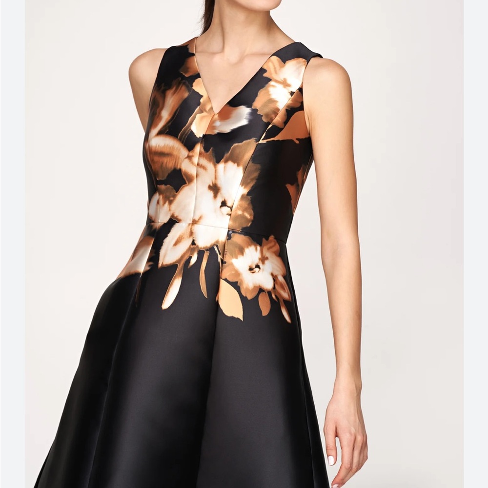 Kay Unger Black and Brown Floral Mini Dress